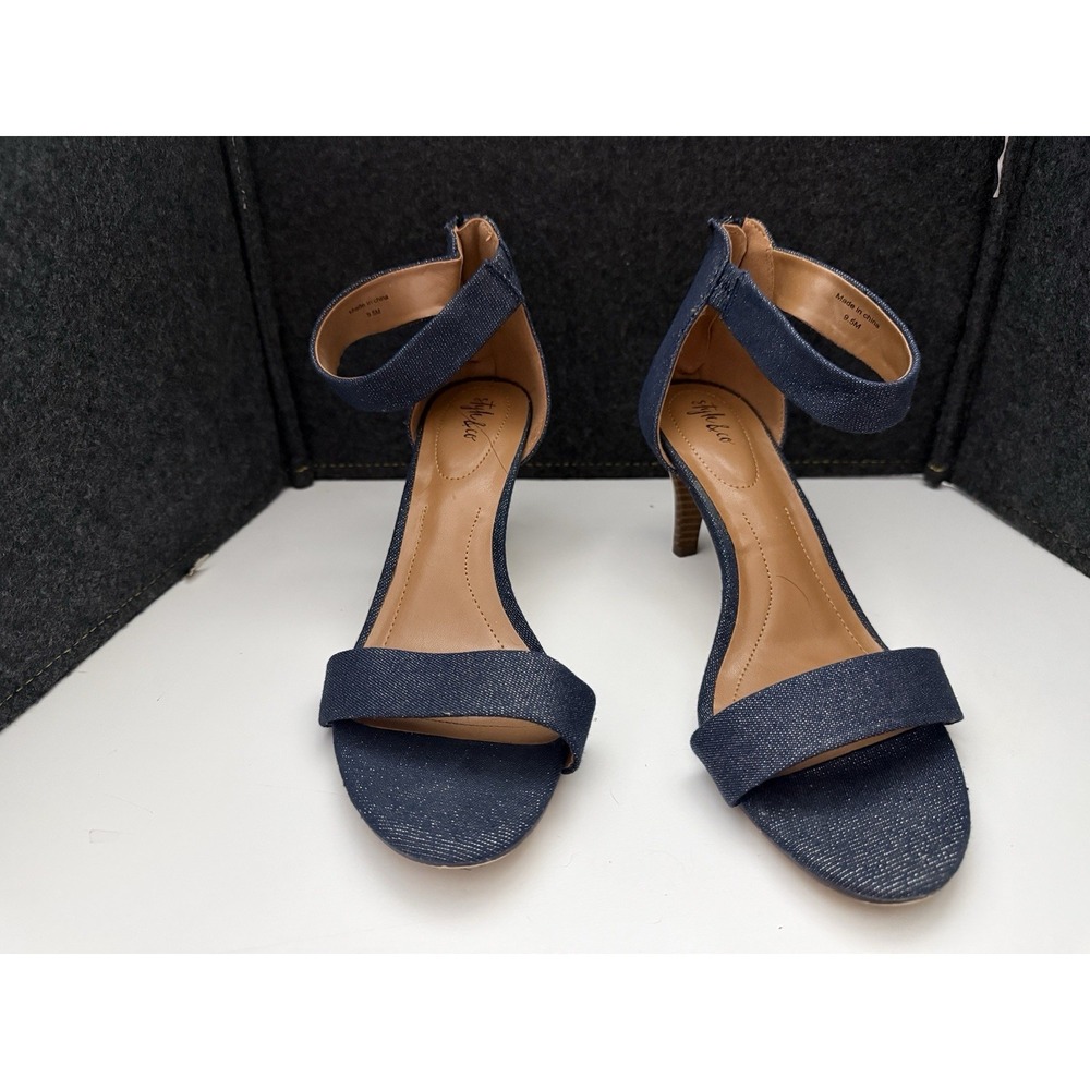 Style&co. Denim Blue Jean Strappy Heels Ankle Strap Zipper Women's Size 9.5 M